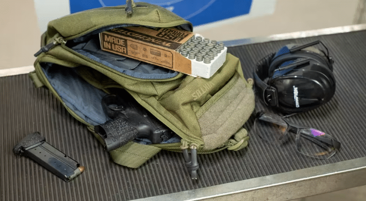 a bag of luggage sitting on top of a table