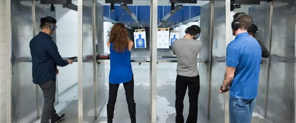 Four people in a row shooting at The Range 702.