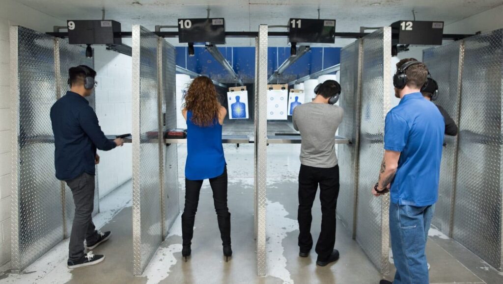 Four people in a row shooting at The Range 702.