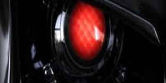 closeup of a red robot eye