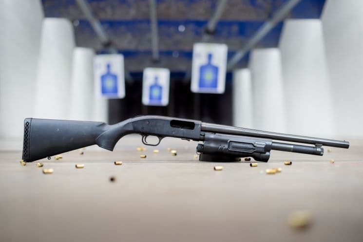 shotgun on the ground of a gun range