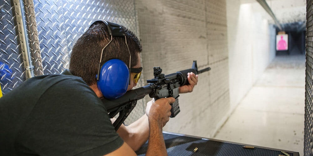 Man Shooting Machine Gun At A Shooting Range In Las Vegas