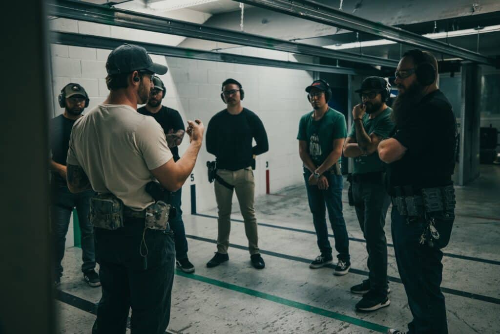 An Instructor From The Range 702 In Las Vegas Addresses An Armed Guard Class On The Range.