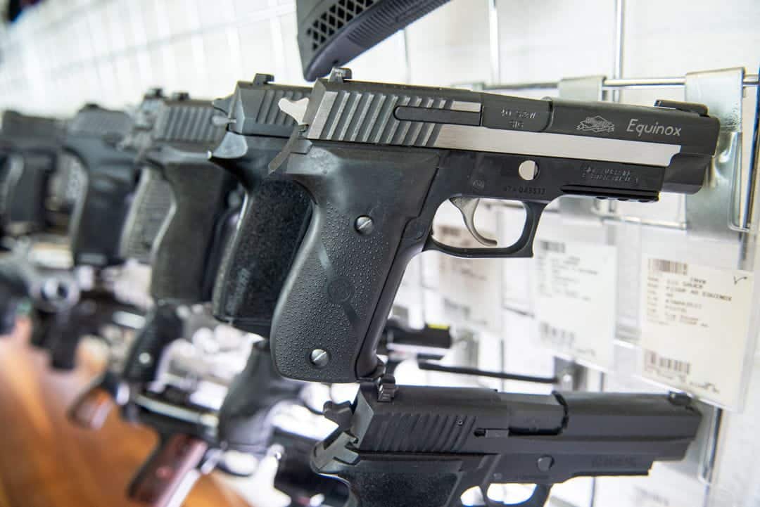A Row Of Handguns At The Range 702.