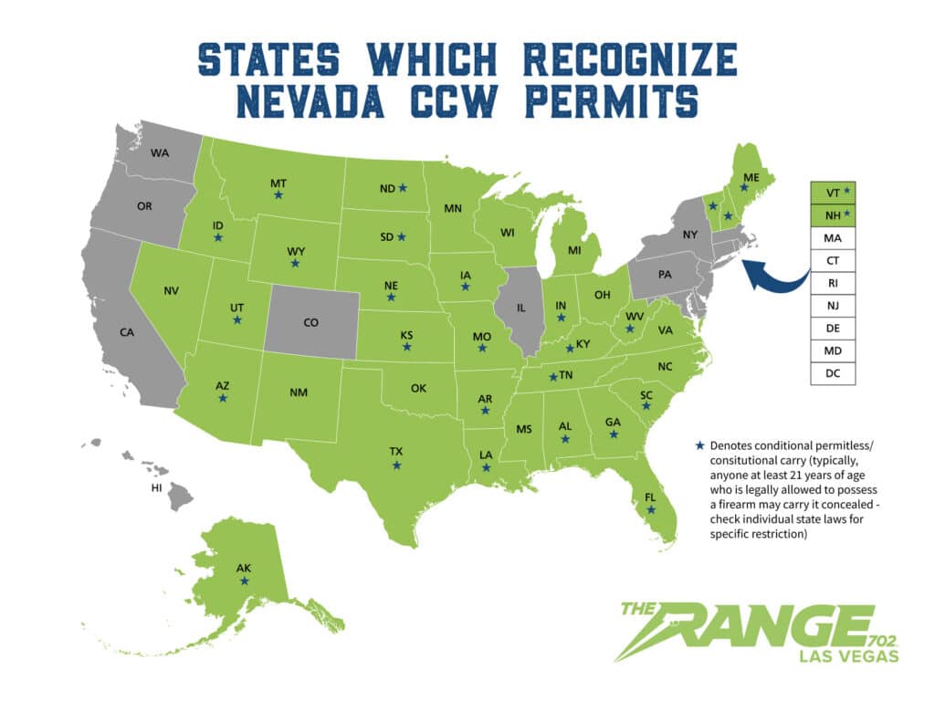 A Map By The Range 702 In Las Vegas Showing Which States In The Us Recognize A Nevada Ccw Permit As Valid.